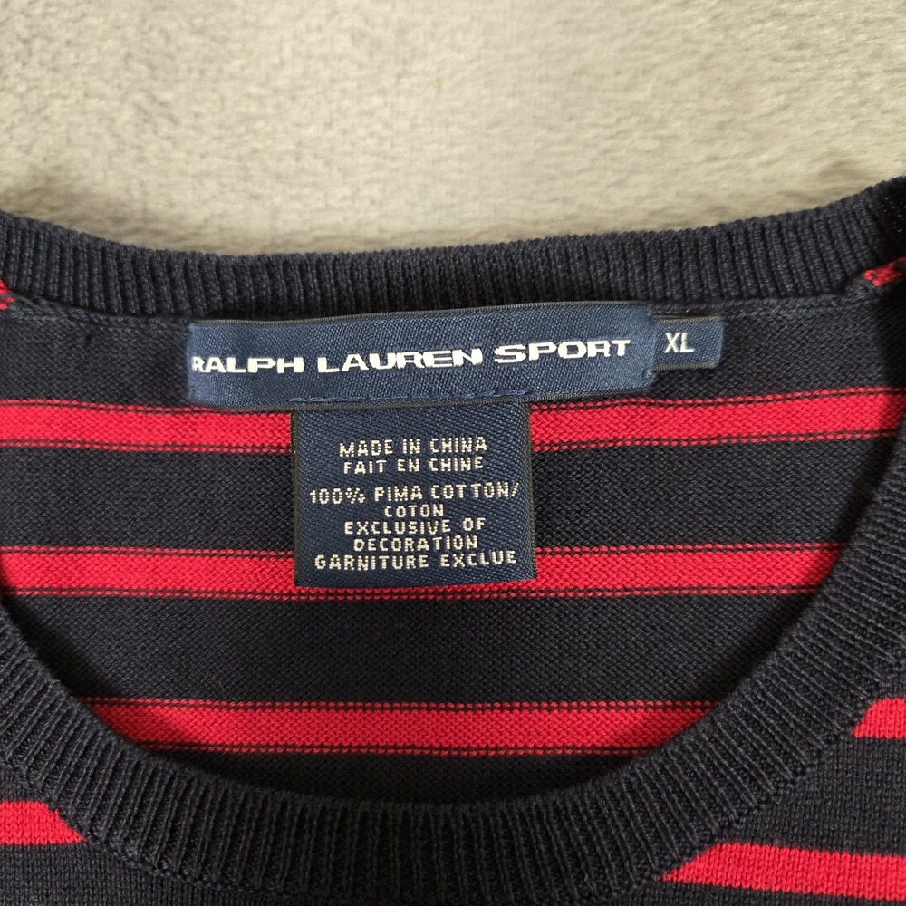 VTG Ralph Lauren Sport T-Shirt Womens XL Red Navy Striped Cotton Short Sleeve - Picture 5 of 8